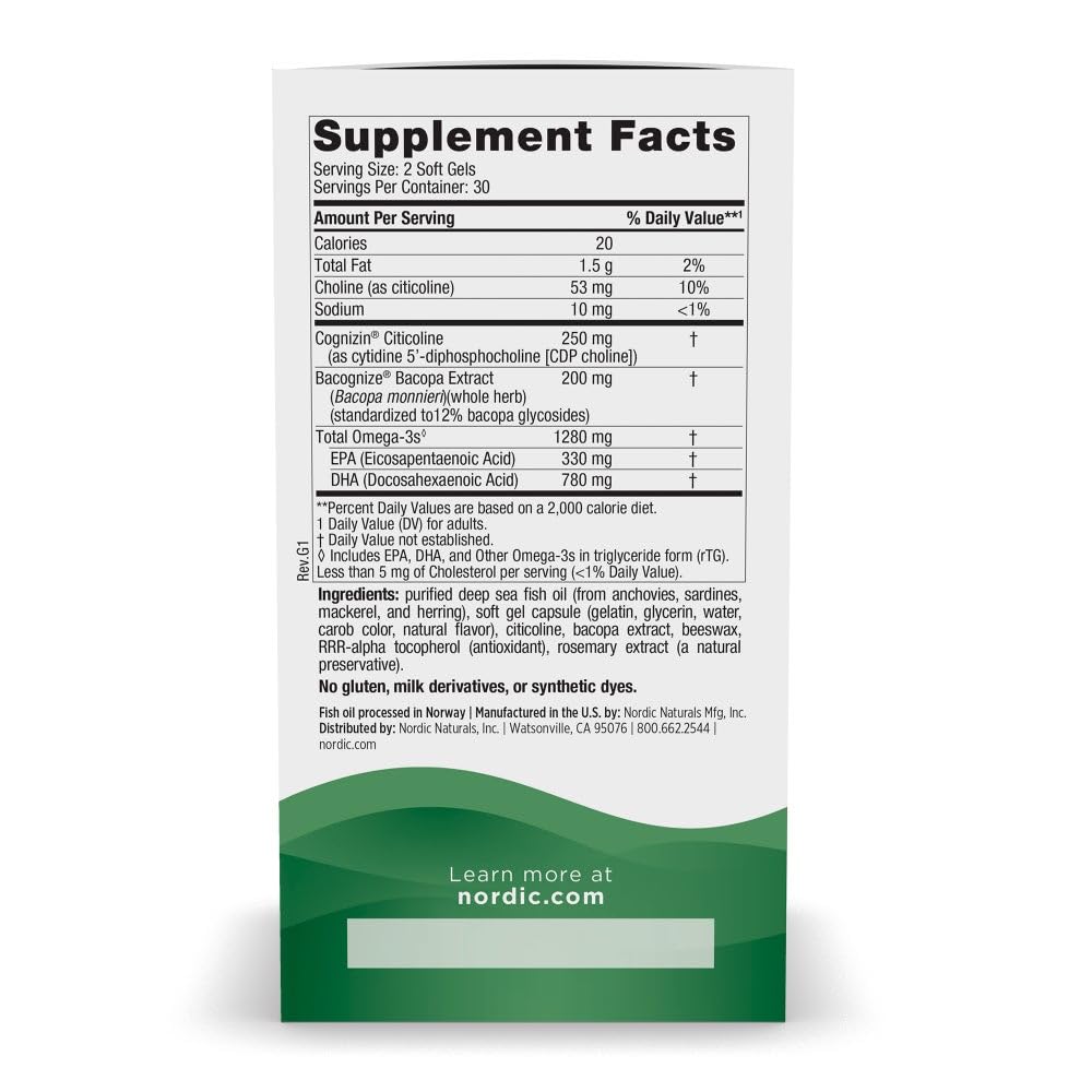 Nordic Naturals Omega Focus, Lemon - 60 Soft Gels - 1280 mg Omega-3 + Citicoline & Bacopa Monnieri Extract - Focus, Attention, Memory, Brain Health - Non-GMO - 30 Servings Nordic Naturals buy supplements canada