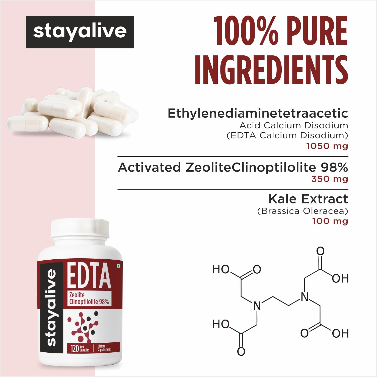 STAY ALIVE EDTA Capsules 1500mg with Zeolite 98% and Kale Extract Powder, 120 Pills, Non-GMO & Gluten Free Calcium Disodium EDTA Supplement STAY ALIVE buy supplements canada