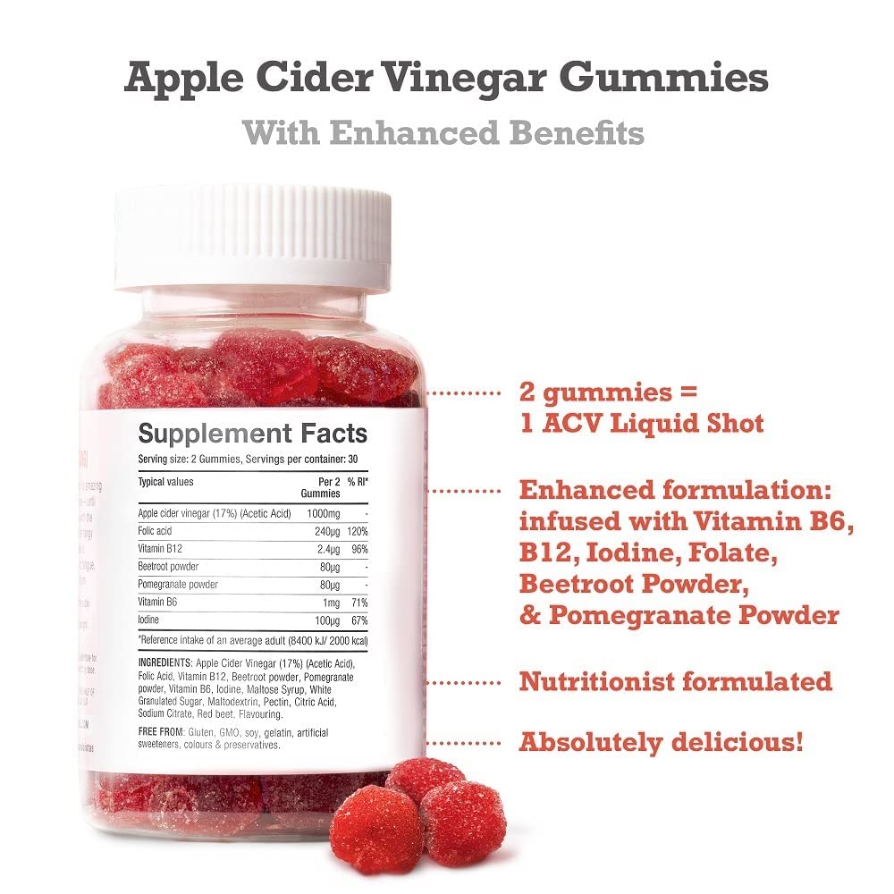 Apple Cider Vinegar Gummies with The Mother 1000mg Enhanced with Vitamin B12 & Folic Free Soul buy supplements canada