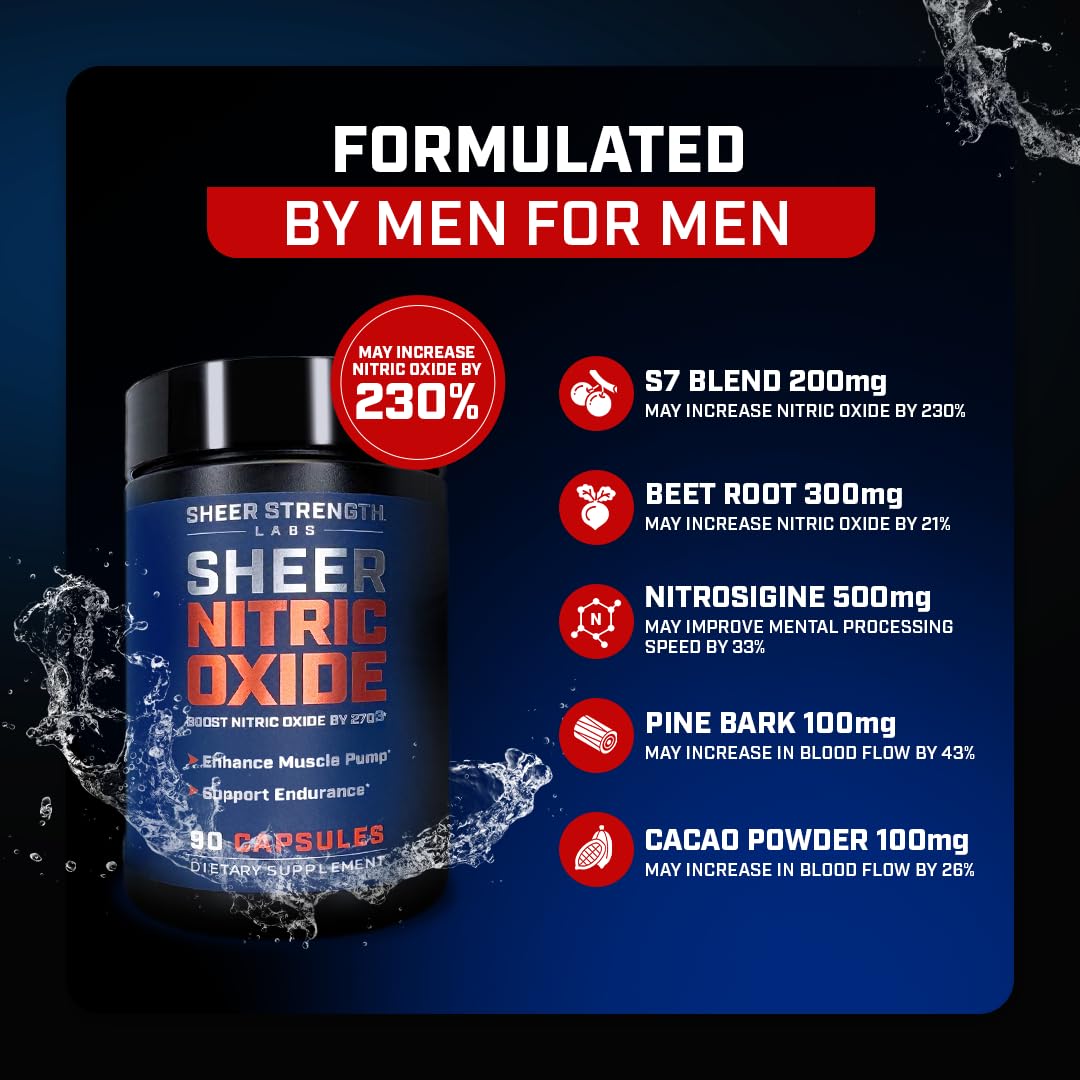 Sheer Strength Labs Nitric Oxide Supplement for Men - Clinically Tested for Pumps & Blood Flow - 270% More Nitric Oxide - Nitrosigine Supplement, S7 & Beetroot - Made in USA - 90 Capsules Sheer Strength Labs buy supplements canada