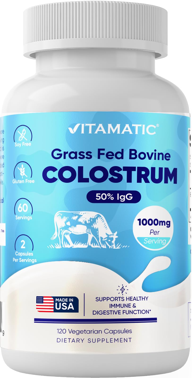 Vitamatic Bovine Colostrum Supplement 1000 mg per Serving - 50% Highest IgG - Supplement for Gut Health, Hair Growth, Beauty, Muscle Recovery, & Immune Support - 120 Capsules Vitamatic buy supplements canada