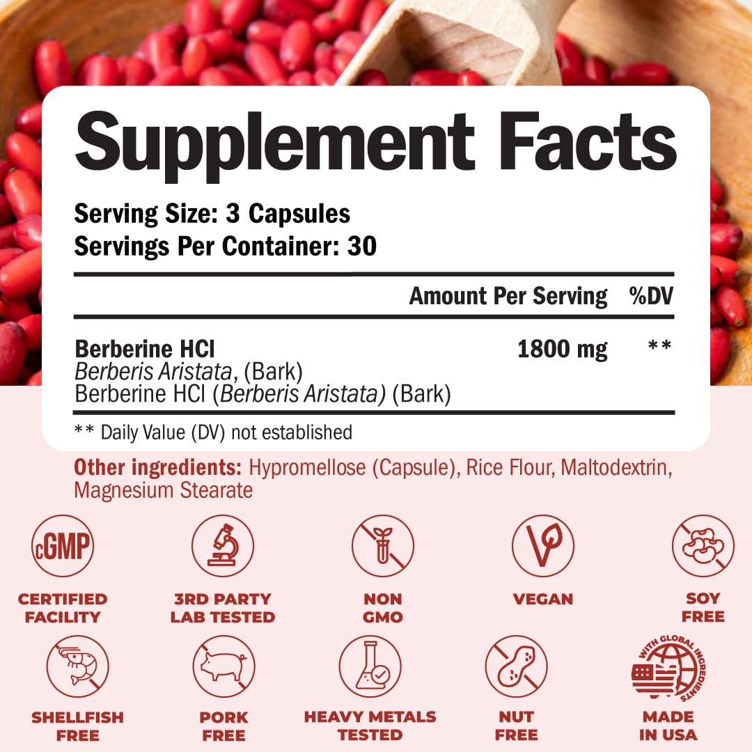Vimerson Health Berberine Supplement with Third Party Tested Berberine 1800mg - Immune Support Supplement for Cardiovascular, Gastrointestinal Function & Metabolic Aid - Vegan & Non-GMO Vimerson Health buy supplements canada