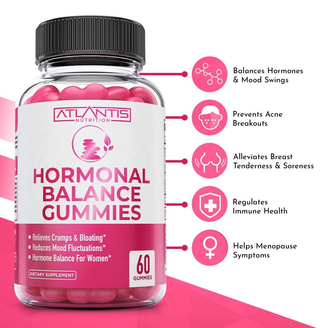 Atlantis Nutrition Hormonal Balance for Women & PMS Relief Gummies - Alleviates Cramps, Bloating, Mood Swings, Hot Flashes & Night Sweats - Cranberry, Dong Quai & Chasteberry Menstrual Cramp Relief Atlantis Nutrition buy supplements canada