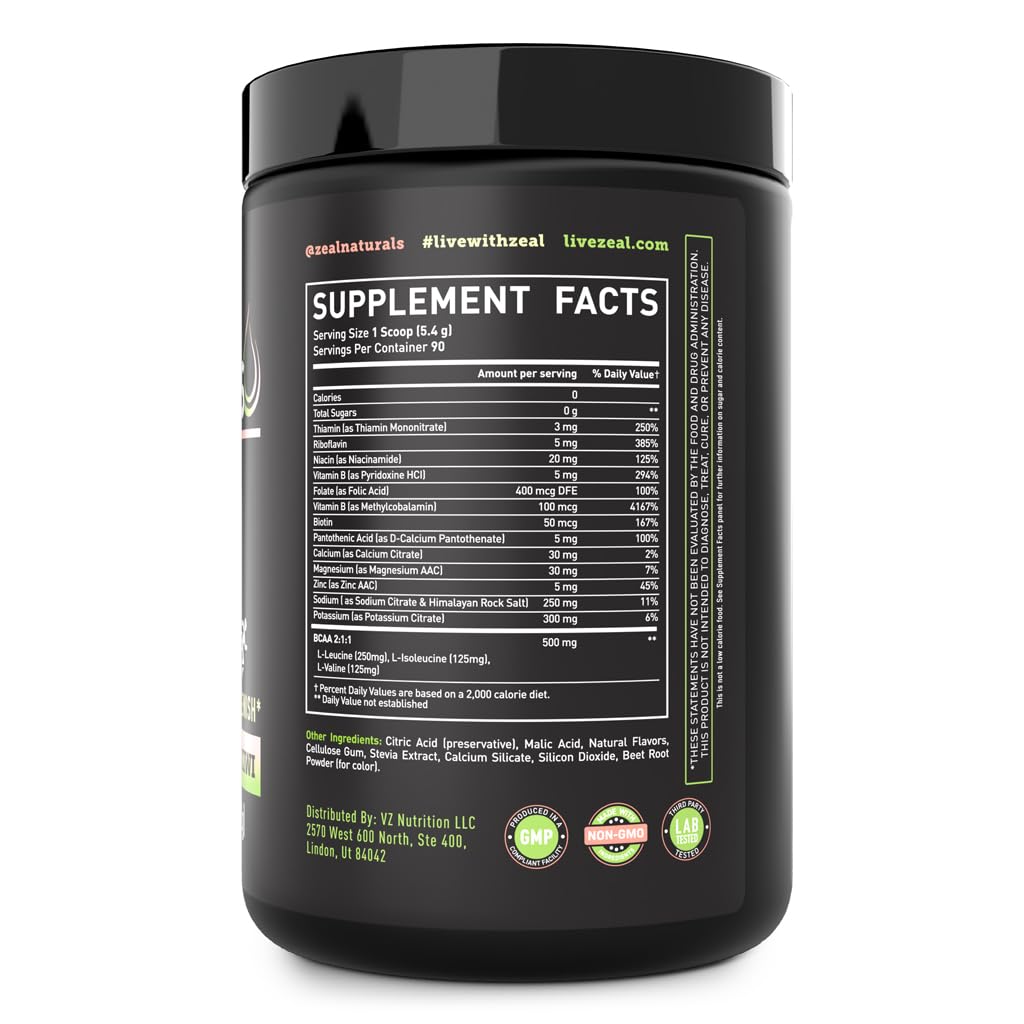 Zeal Electrolyte Powder - 90 Servings | Keto Electrolytes Powder | Zero Sugar, BCAAs, B-Vitamins | Potassium, Zinc, Magnesium Zeal Naturals buy supplements canada
