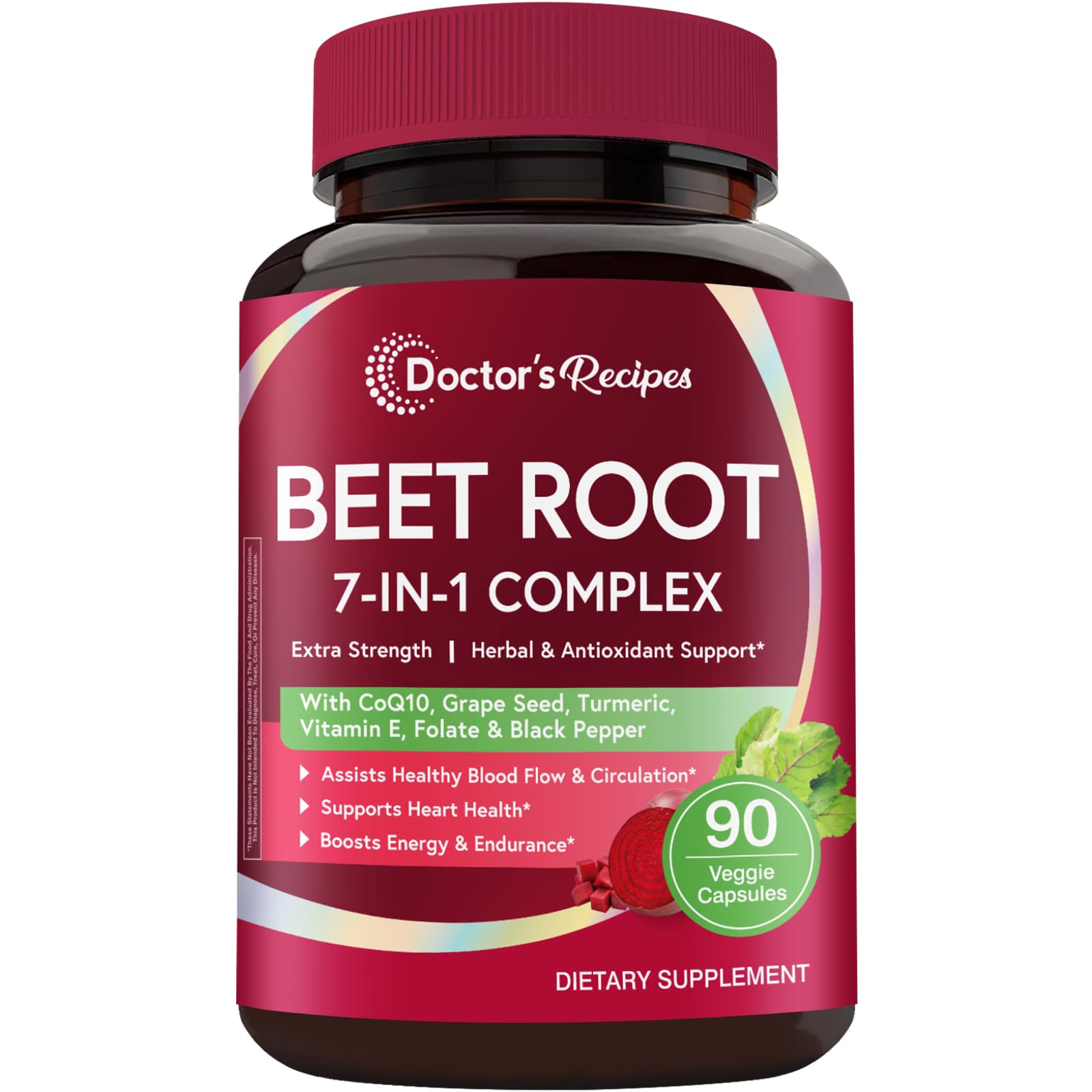 Doctor's Recipes Beet Root Capsules, 20:1 Extract with Grape Seed, CoQ10, Turmeric, Black Pepper for Enhanced Absorption, Supports Heart, Circulation, Energy & Nitric Oxide, Non-GMO, 90 Veg Caps Doctor's Recipes buy supplements canada