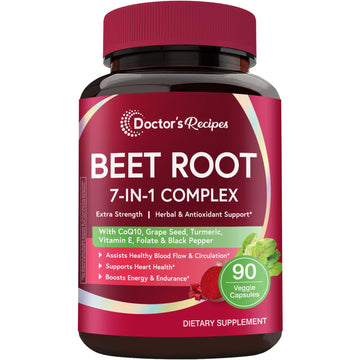 Doctor's Recipes Beet Root Capsules, 20:1 Extract with Grape Seed, CoQ10, Turmeric, Black Pepper for Enhanced Absorption, Supports Heart, Circulation, Energy & Nitric Oxide, Non-GMO, 90 Veg Caps Doctor's Recipes buy supplements canada