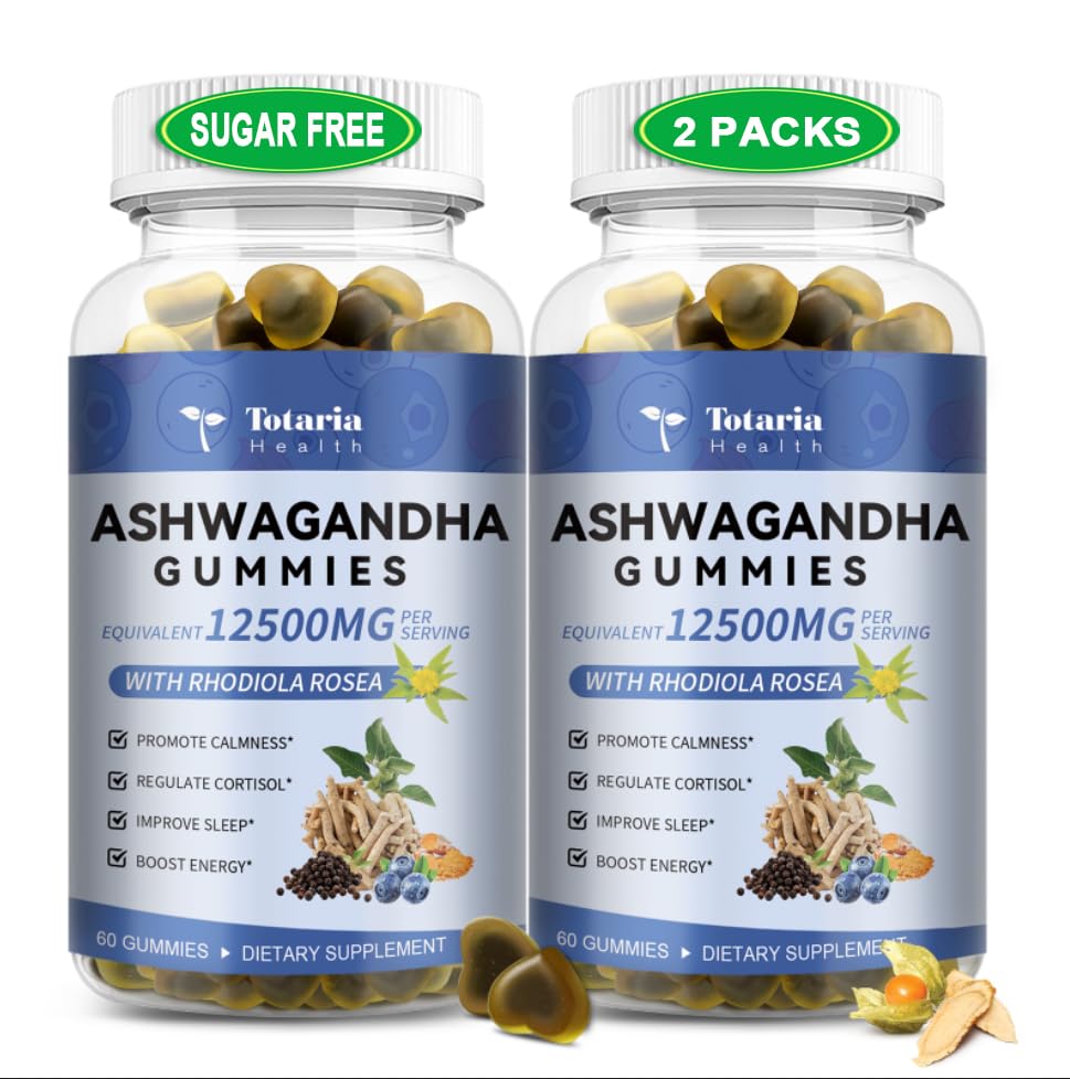 (2 Packs) Sugar Free Ashwagandha Filled Gummies w/Vitamin D3, Magnesium Glycinate, Rhodiola, Ultra Strength Ashwa Root Supplements for Women & Wen, for Relaxation, Energy, Cortisol Gummies Totaria buy supplements canada