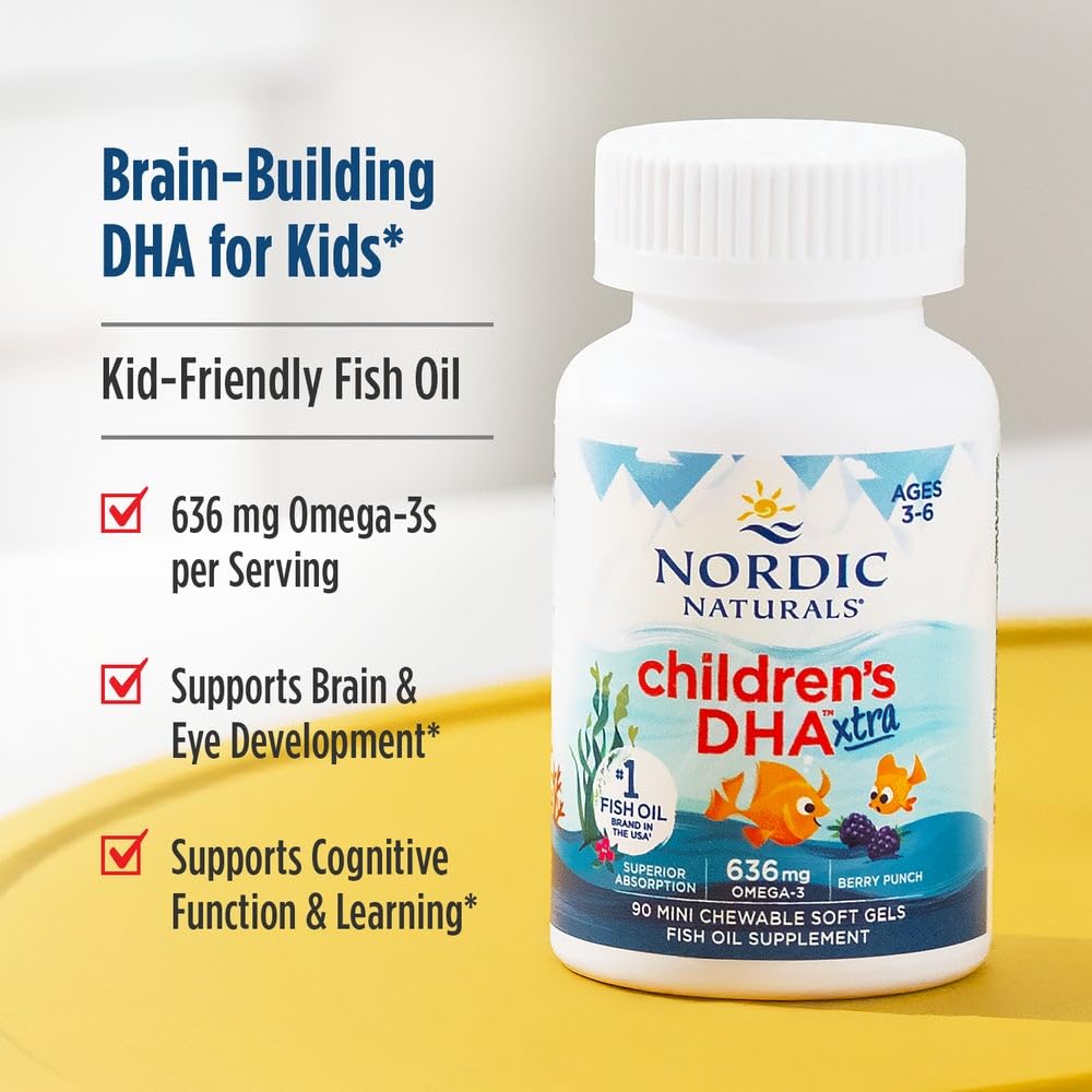 Nordic Naturals Children’s DHA Xtra, Berry Punch - 90 Mini Chewable Soft Gels for Kids - 636 mg Omega-3s EPA & DHA - Cognitive & Immune Function, Learning, Social Development - Non-GMO - 30 Servings Nordic Naturals buy supplements canada