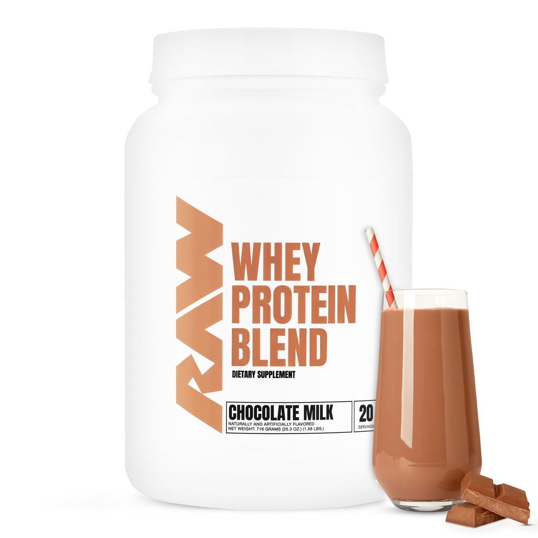 RAW Whey Protein Powder Blend, Chocolate Milk (20 Servings) - Grass-Fed Microfiltered RAW buy supplements canada