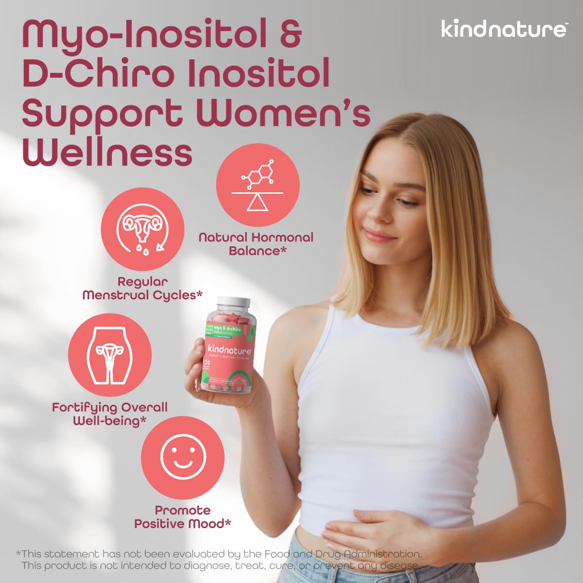 kindnature Myo-Inositol & D-Chiro Inositol Gummies for Women – 2000mg + 50mg, Ideal 40:1 Ratio – with Vitamin D & Folate – Hormone Balance Support – Vegan, Watermelon Flavor (120 Gummies) kindnature buy supplements canada