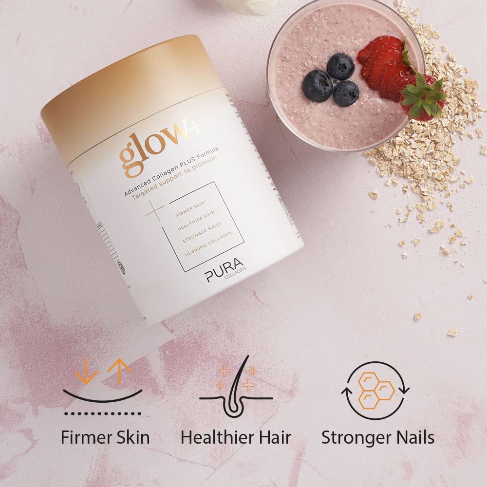 Pura Collagen Powdered Supplement Glow+, 10,000mg Hydrolysed Peptides, Hyaluronic Acid, Vitamins & Minerals, 28 Servings, 284 g Pura Collagen buy supplements canada