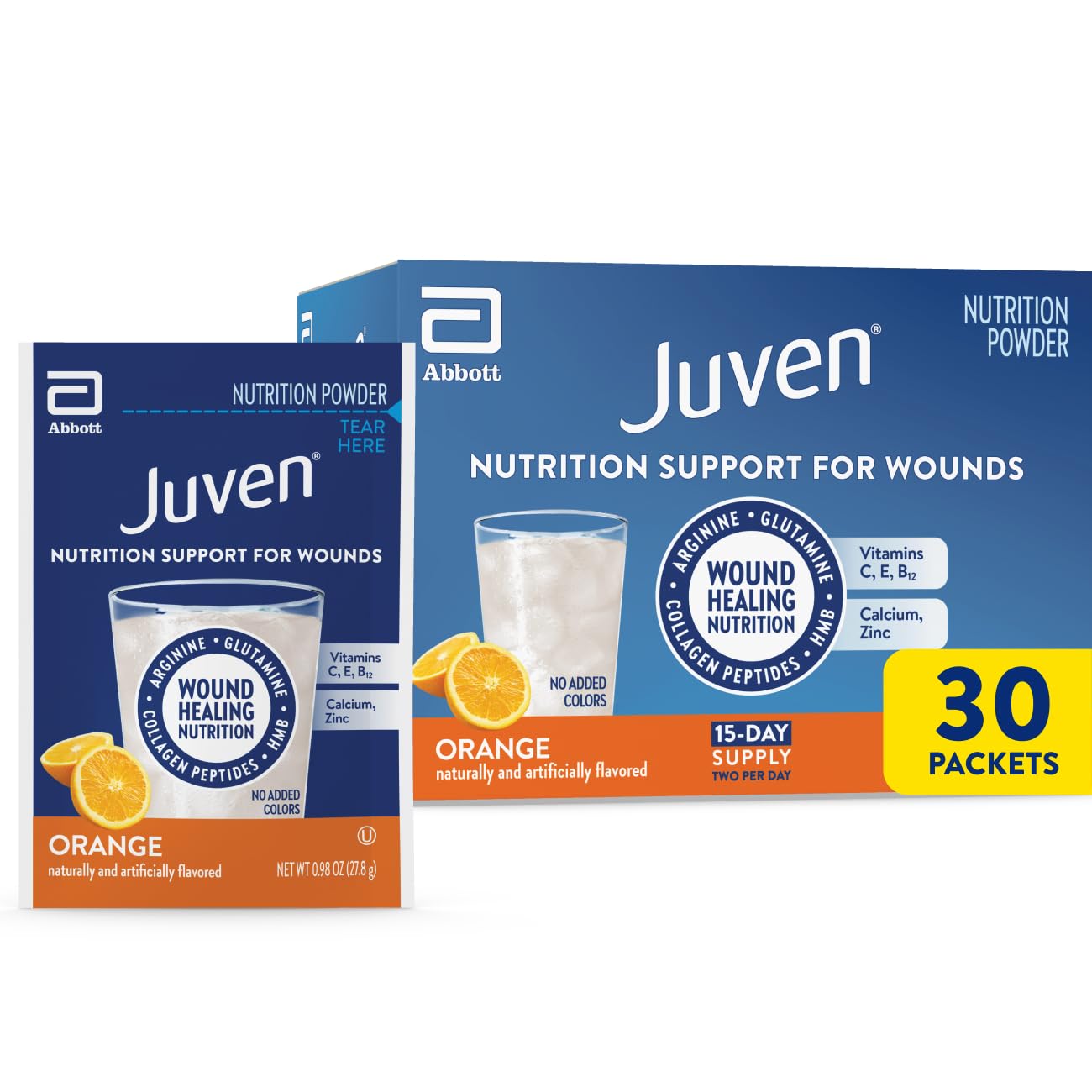 Juven Therapeutic Nutrition Drink Powder Including Collagen Peptides, Amino Acids, and HMB for Wound Healing Support, Orange, 30 Packets Juven buy supplements canada