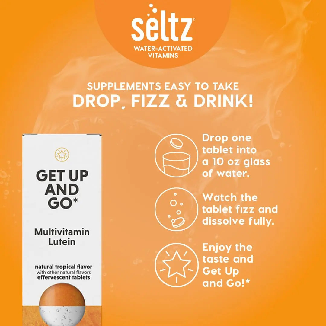 Seltz® Get Up and Go – Effervescent Multivitamin with Lutein for Daily Energy, Eye Health & Antioxidant Support Seltz buy supplements canada