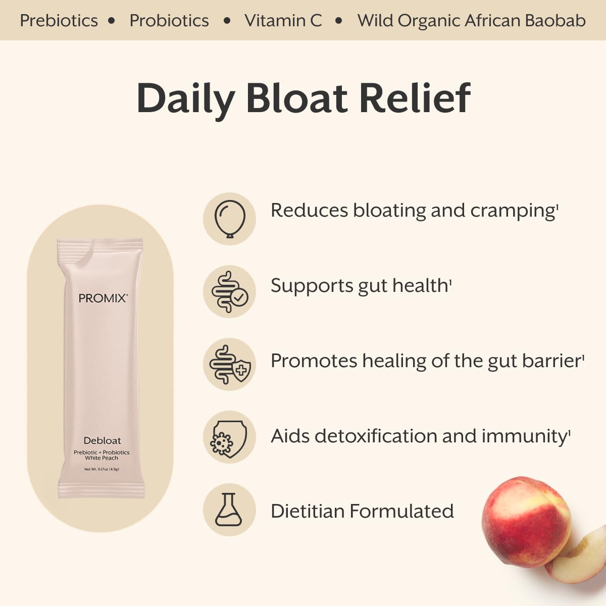 ProMix Nutrition Debloat Prebiotics and Probiotics, Bloating Relief for Women, Gut Cleanse Detox for Men and Immune Support - White Peach - 30 Servings (Pack of 30) ProMix Nutrition buy supplements canada