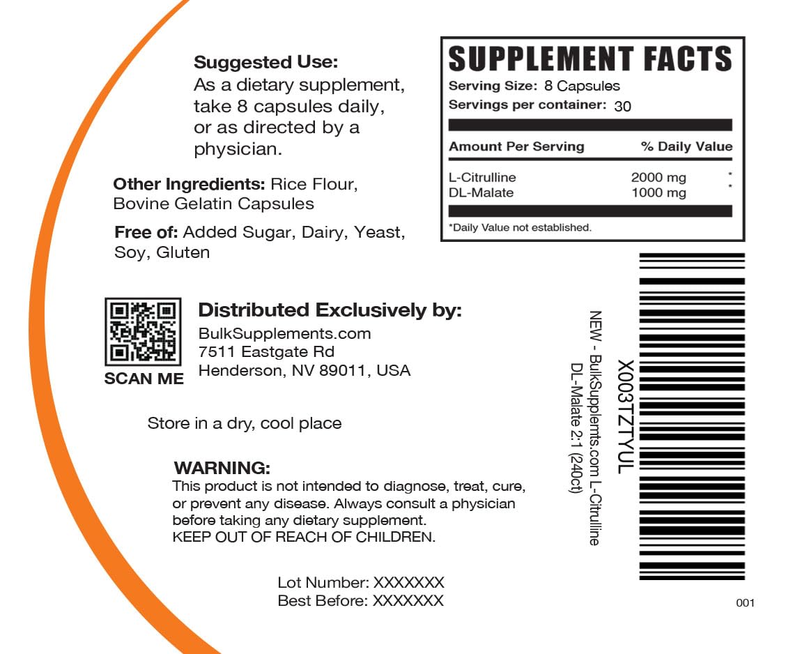 BULKSUPPLEMENTS.COM L-Citrulline Malate Capsules - Citrulline Malate 3000mg BULKSUPPLEMENTS.COM buy supplements canada