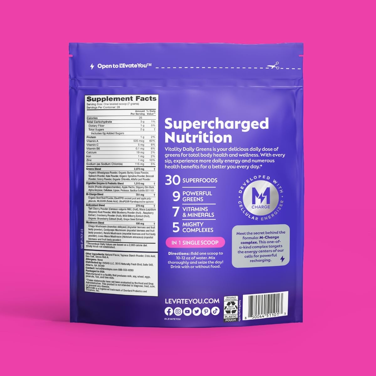 L'Evate You Vitality Daily Greens Powder (28 Servings) 30 Superfoods, 9 Greens - for a Cellular Energy Boost, Powered by M-Charge Complex for All Day Energy (Tart Cherry) Steve Harvey's L'Evate You buy supplements canada