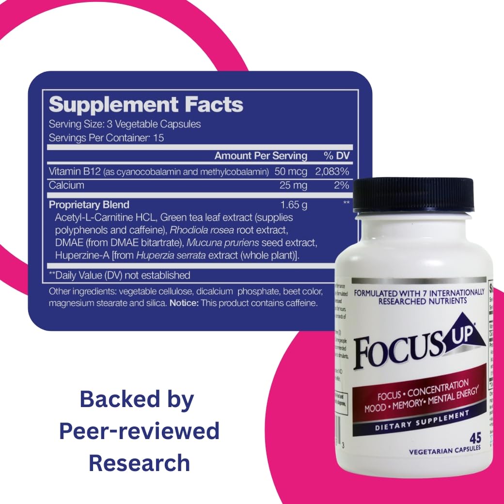 FocusUP Brain & Energy Support Supplement – Natural Nootropic Capsules with Acetyl L-Carnitine, Rhodiola, DMAE & Huperzine-A | Supports Focus, Memory, Mood & Mental Clarity | 45 Sugar-Free Capsules Xooma buy supplements canada
