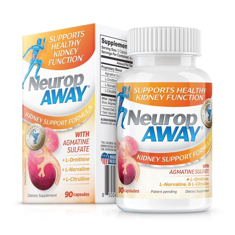 NeuropAWAY Kidney Support Formula Sugar Free with Agmatine Sulfate 500mg L-Novaline 50mg L-Ornithine 150mg L-Citrulline 100mg Per Capsule 90CT Fast Acting Kidney Support NeuropAWAY buy supplements canada
