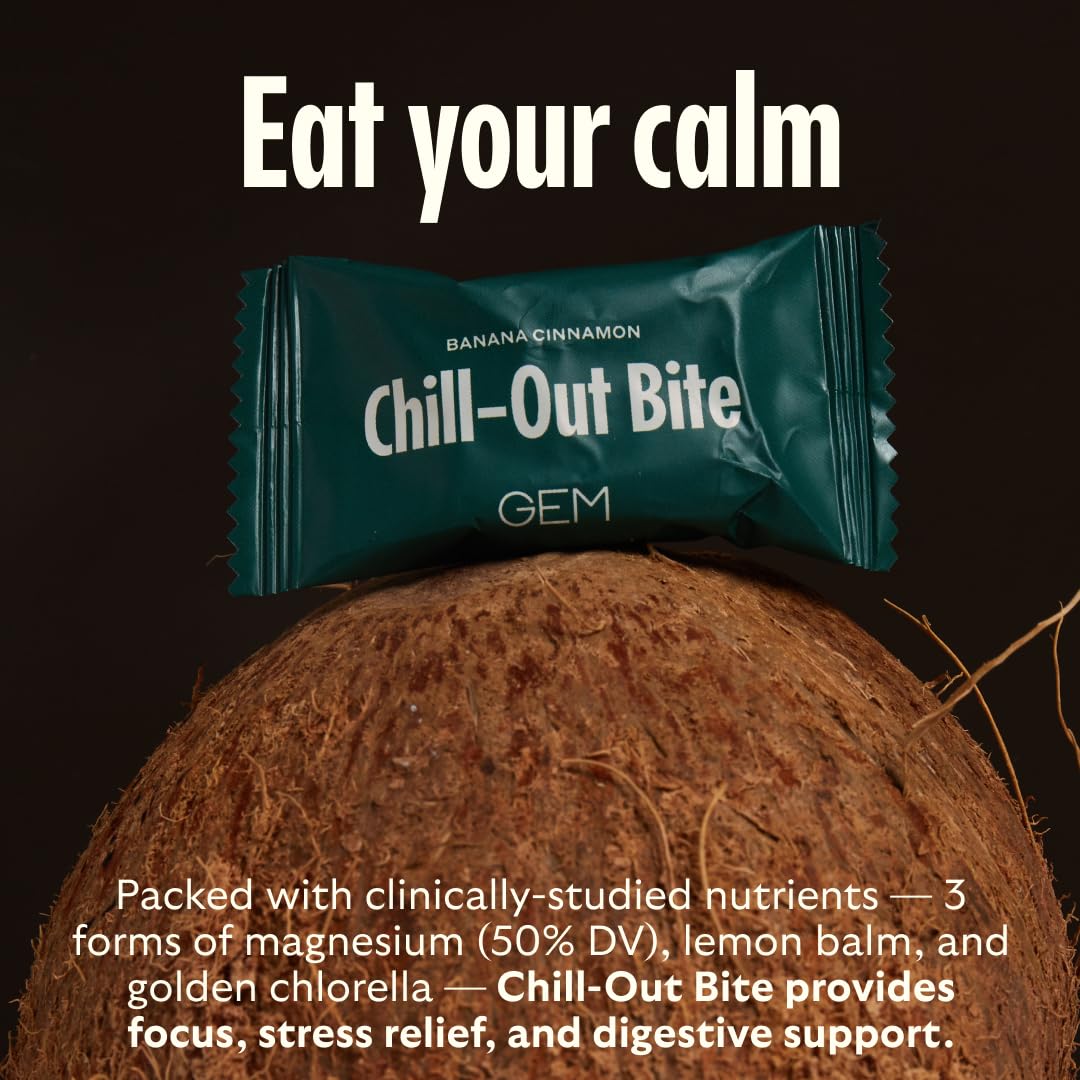 GEM Calm Bite | Supports Calm Mind & Clarity | Magnesium L-Threonate, Golden Chlorella, Lemon Balm | Holistic Non-Habit Forming | Gluten Free, Soy Free, Banana Cinnamon (7 Count) GEM buy supplements canada