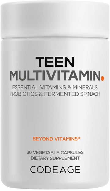 Codeage Teen Multivitamin - Vitamins A, C, D3, B6, B12, Folate, Zinc, Magnesium, Iron, Probiotics, Fermented Spinach - Multivitamins for Teenage Boys and Girls - Non-GMO, Gluten-Free - 30 Capsules Codeage buy supplements canada