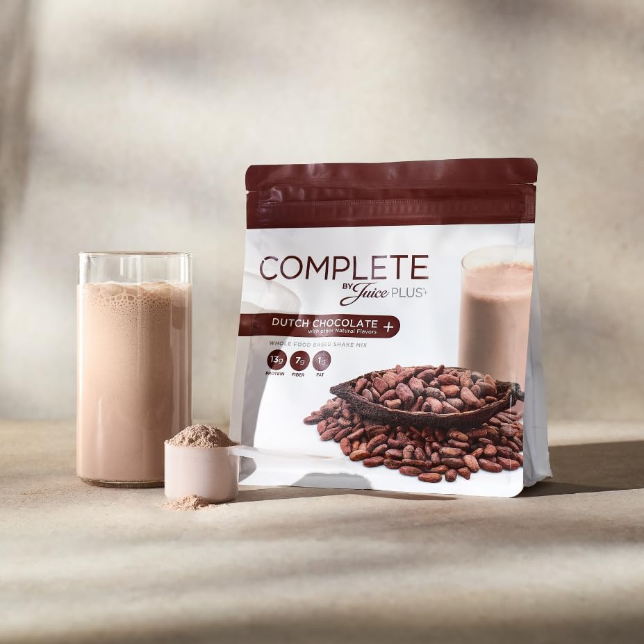 Complete by JuicePlus+ Dutch Chocolate Shakes - Plant-Based Nutrition - Whole Food Based Shake Powder with Protein, Fiber & Prebiotics - 30 Servings (2 Pouches, 15 Servings Each) Juice Plus+ buy supplements canada