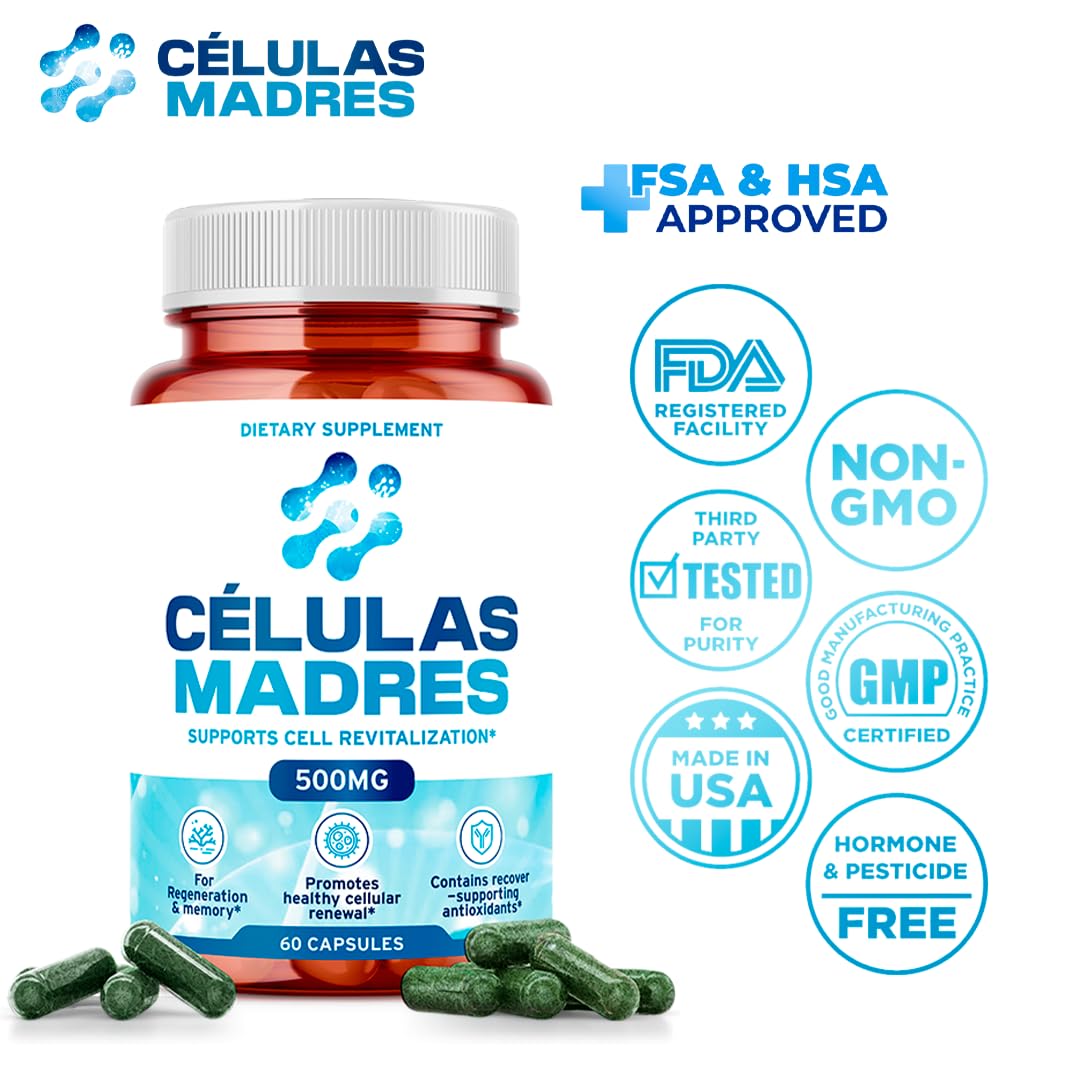 Stem Cell Supplements 500mg (60 Cap) Natural Anti-Aging & Longevity Support with Spirulina & Chlorella, Boost Cellular Renewal, Restore Youthful Energy, Reduce Joint Soreness – Celulas Madre AURA VITAMINS buy supplements canada