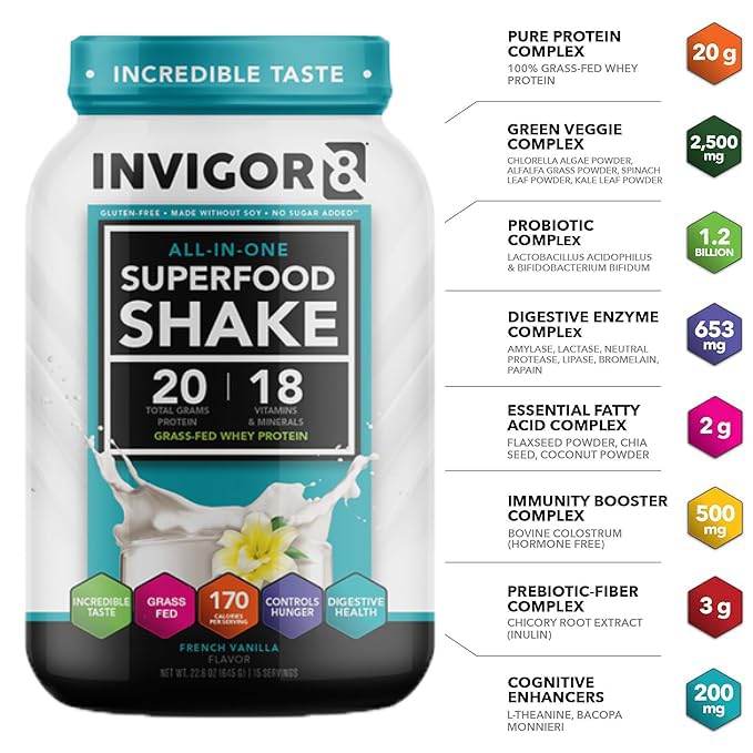 INVIGOR8 Superfood Grass Fed Whey Protein Isolate Shake French Vanilla Gluten-Free INVIGOR8 buy supplements canada