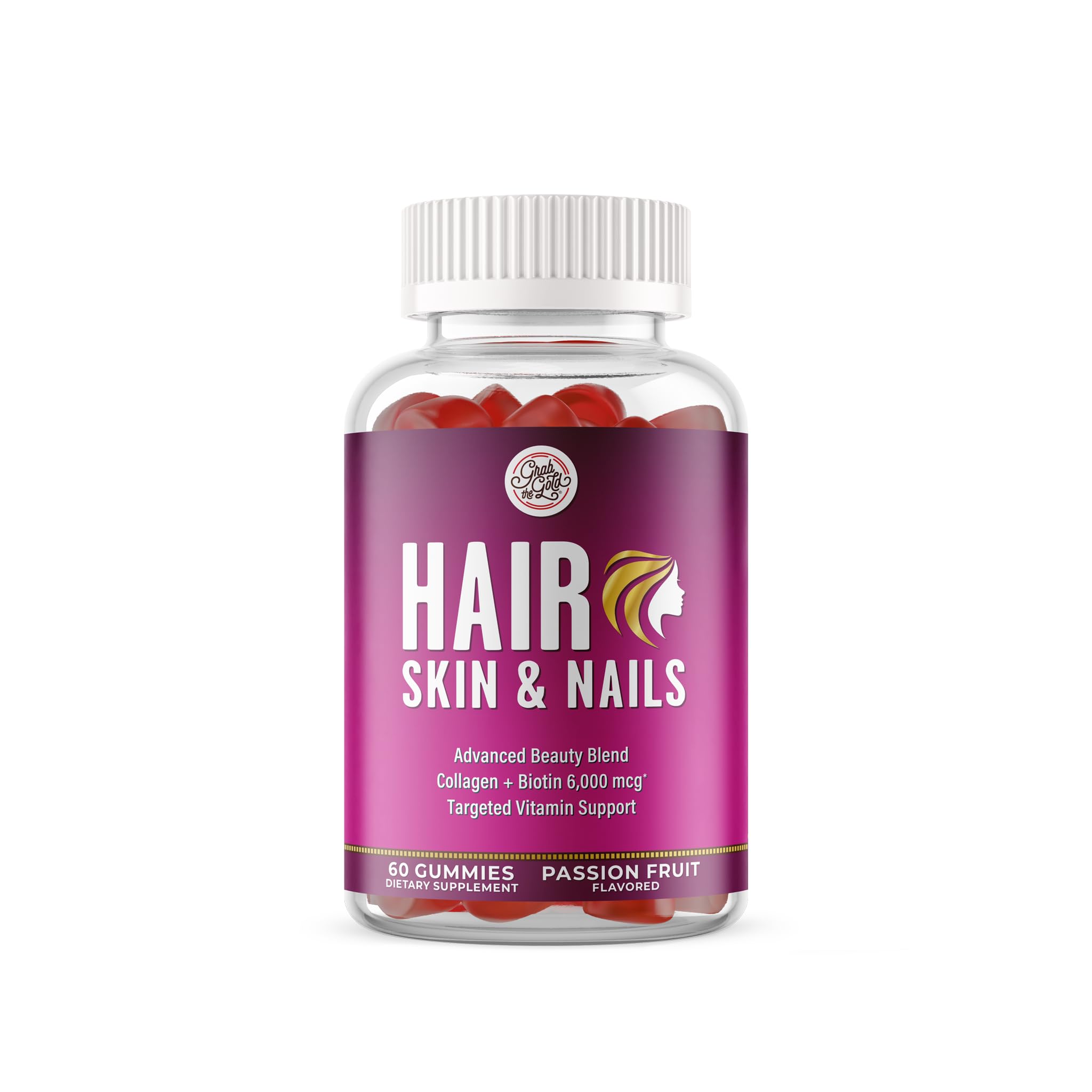 Grab The Gold Hair Skin & Nails Vitamins for Women | Gummies with 6000mcg Biotin & Collagen | 10 Essential Vitamin & Minerals | Gluten-Free, Non-GMO, Passion Fruit Flavor | 1 Month Supply, Made in USA Grab The Gold buy supplements canada