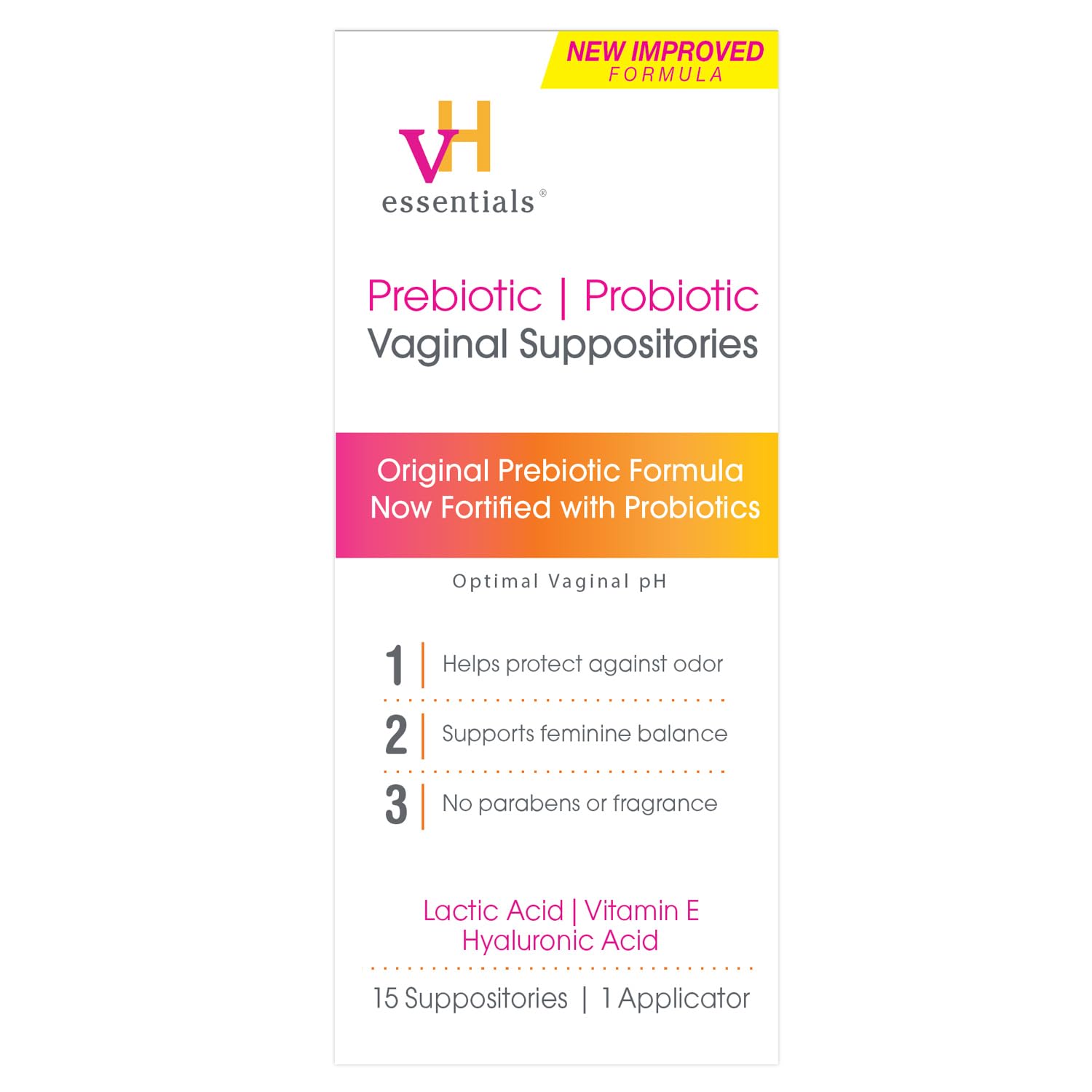 vH essentials Prebiotic PH Balanced Vaginal SuppositoriesBox, Original Version, 15 Count vH essentials buy supplements canada