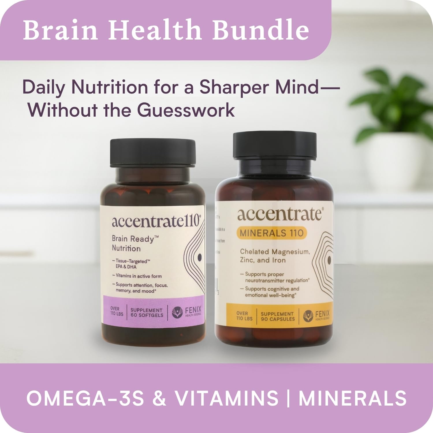 Accentrate110 - Focus Supplement - Methylated Vitamin B Complex with Omega 3 Fatty Acid Supplement - L-Methylfolate, Vitamin B12, P-5-P, Riboflavin, VIT D, – 60 Softgels (1 Month Supply) Accentrate buy supplements canada