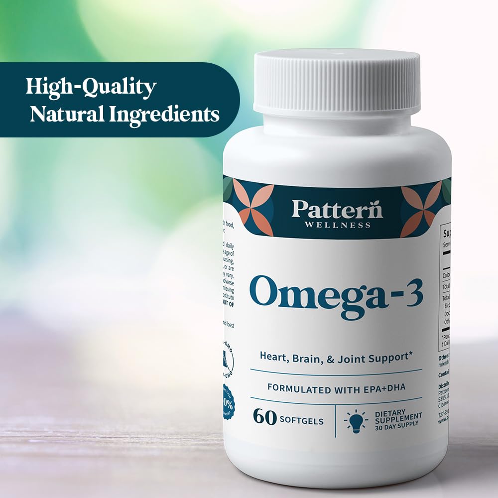 Pattern Wellness Omega 3 Softgels - Pure Fish Oil Formula - Helps Maintain Brain, Heart & Joint Health - 3rd Party Lab Tested - Non-GMO, Dairy-Free, Gluten-Free - 60 Softgels Pattern Wellness buy supplements canada