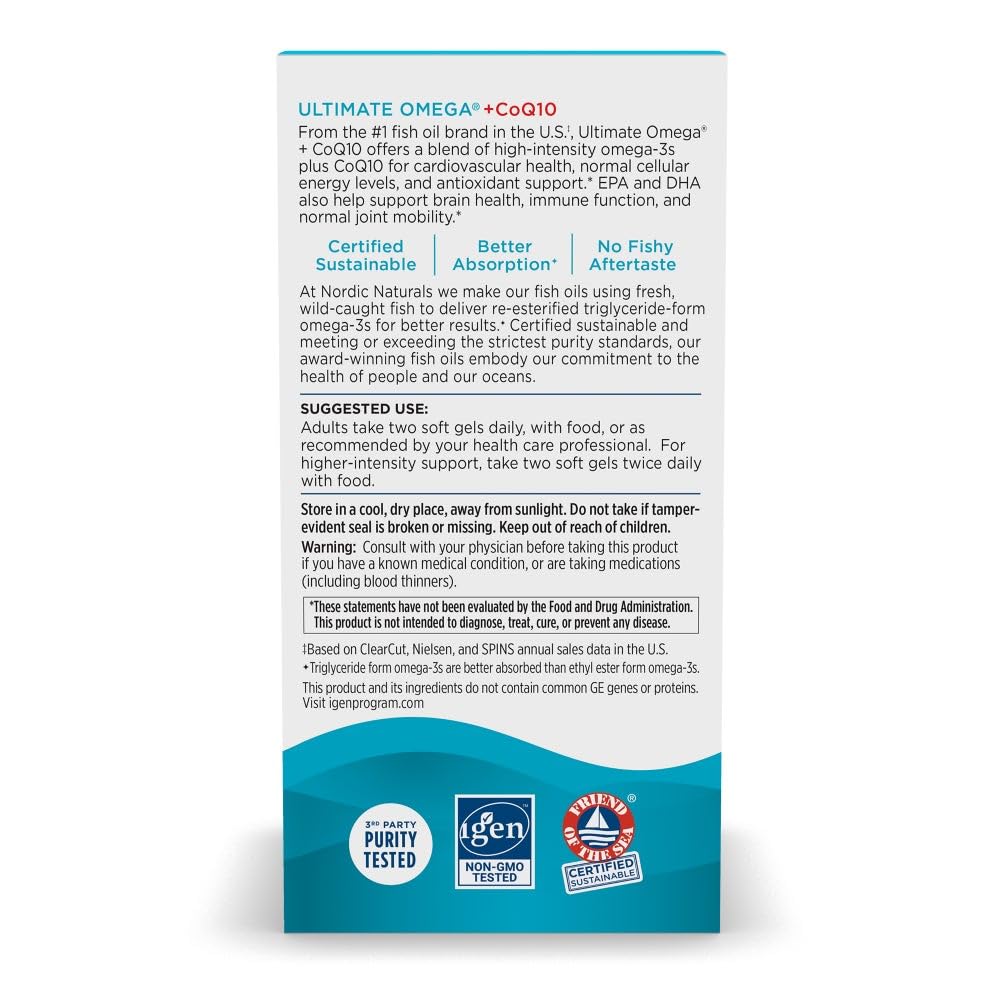 Nordic Naturals Ultimate Omega + CoQ10, Lemon - 90 Soft Gels - 1280 mg Omega-3 + 100 mg CoQ10 - Heart Health, Cellular Energy, Antioxidant Support - Non-GMO - 45 Servings Nordic Naturals buy supplements canada
