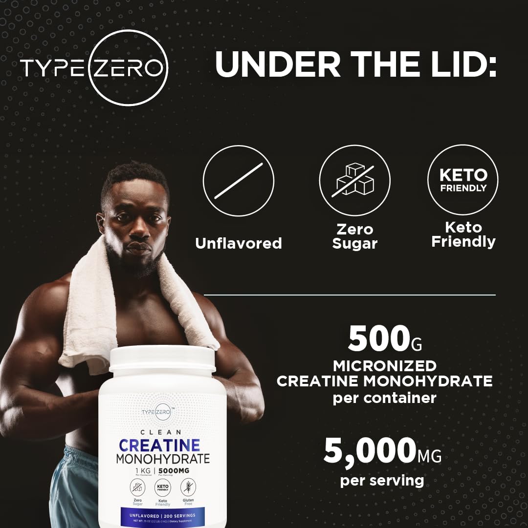 Type Zero Creatine Monohydrate (Unflavored) 1 KG, 5000mg (5g) Per Serving, Micronized, Zero Sugar, Keto Friendly & Gluten Free, 200 Servings Type Zero buy supplements canada