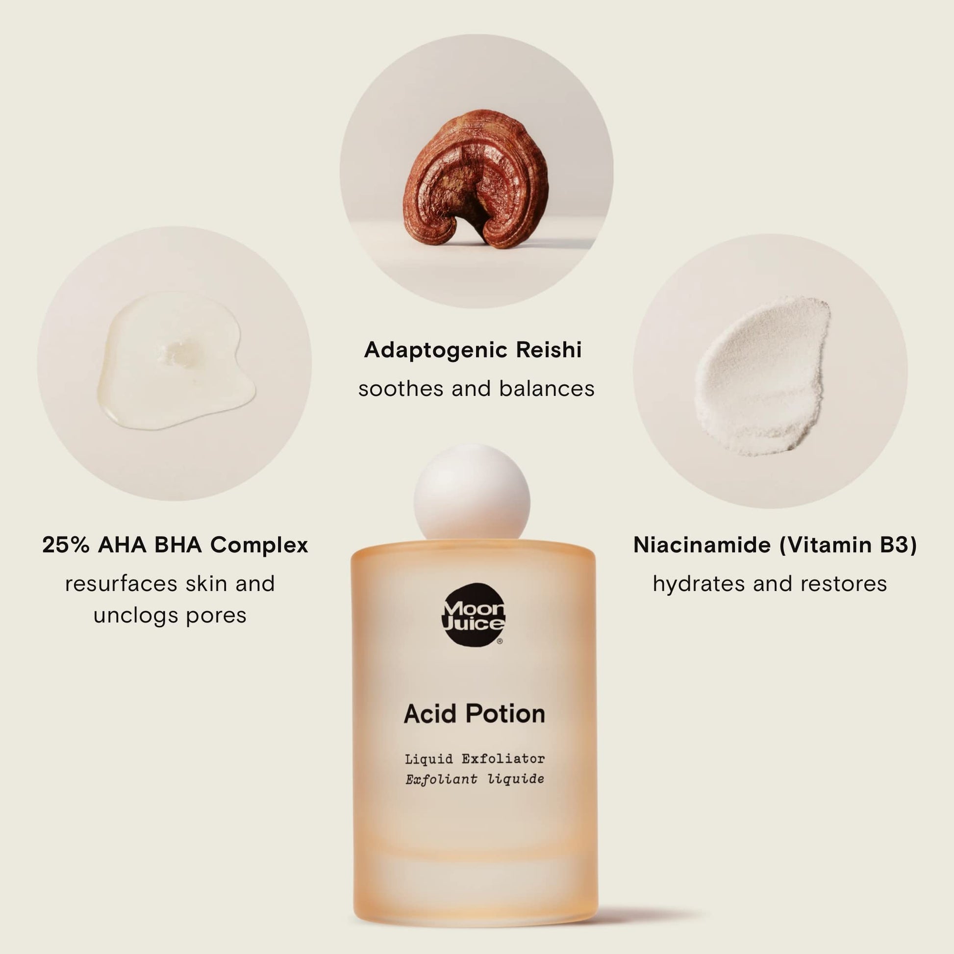 Moon Juice Acid Potion Liquid Face Exfoliator - 25% AHA BHA Exfoliant with Reishi + Niacinamide - Helps Resurface Skin, Unclog Pores, & Stimulate Collagen - Hydrates & Soothes Skin (3.3 Fl oz) Moon Juice buy supplements canada