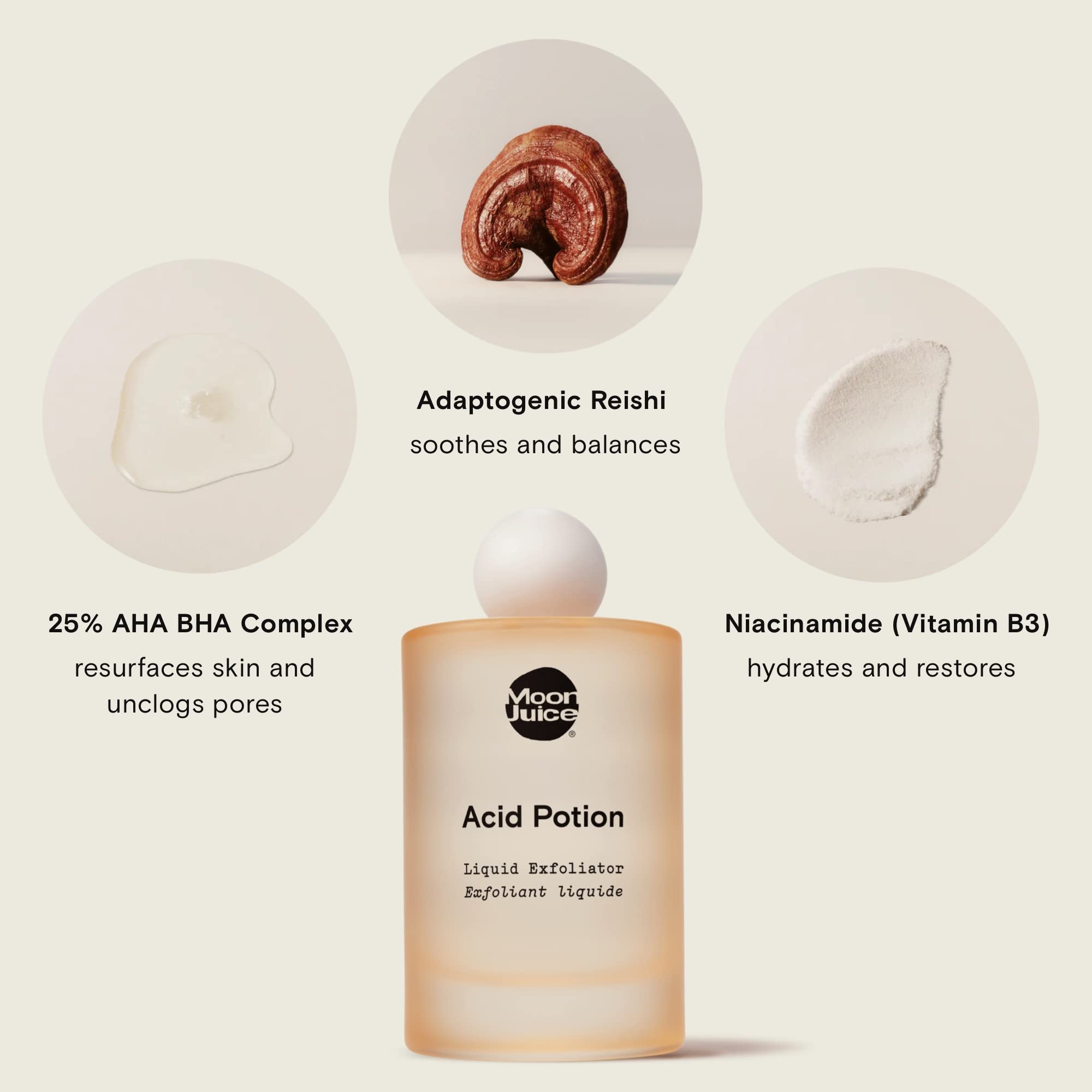 Moon Juice Acid Potion Liquid Face Exfoliator - 25% AHA BHA Exfoliant with Reishi + Niacinamide - Helps Resurface Skin, Unclog Pores, & Stimulate Collagen - Hydrates & Soothes Skin (3.3 Fl oz) Moon Juice buy supplements canada