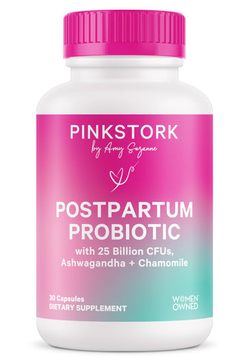 Pink Stork Probiotics for Postnatal Women - 30 Billion CFUS with Ashwagandha and Chamomile, Postpartum Essentials for Hormone Balance, Mood Support, Gut Health, Digestive Wellness, 30 Capsules Pink Stork buy supplements canada