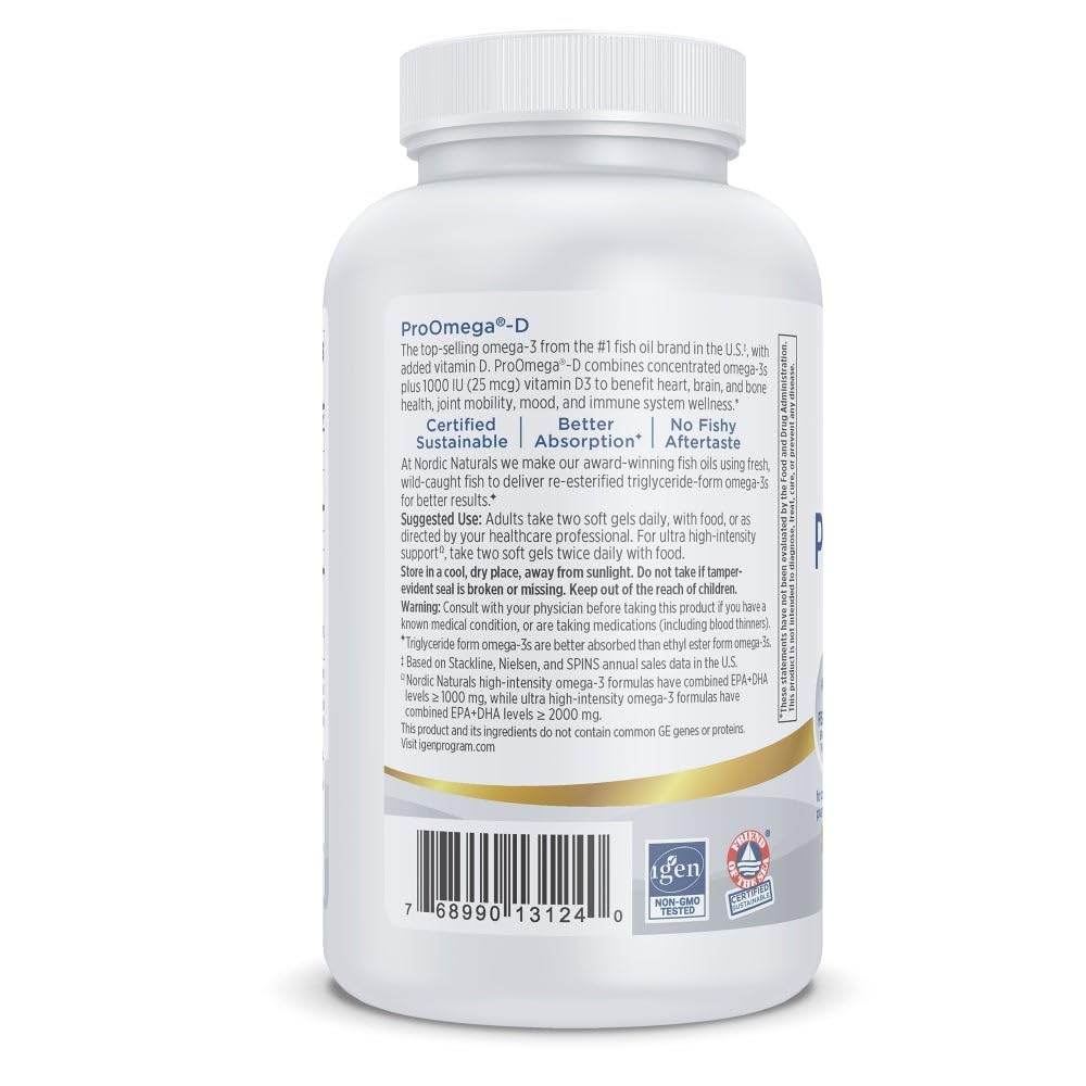 Nordic Naturals ProOmega-D, Lemon Flavor - 120 Soft Gels - 1280 mg Omega-3 + 1000 IU D3 - High-Potency Fish Oil - EPA & DHA - Brain, Eye, Heart, & Immune Health - Non-GMO - 60 Servings Nordic Naturals buy supplements canada