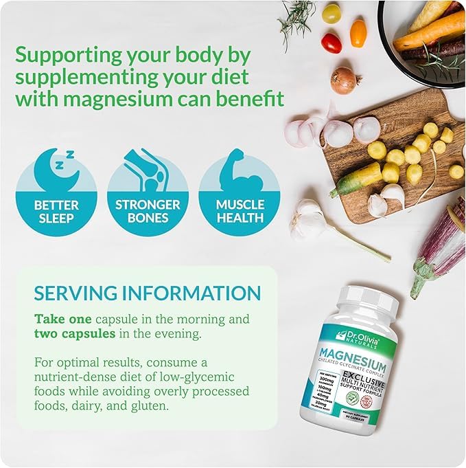 Dr. Olivia Naturals Magnesium Glycinate Complex - L-Theanine, Passionflower & Valerian Root for Sleep Support Supplement, Nerve & Muscle Health, High Absorption - 90 Vegetarian Capsules Dr. Olivia Naturals buy supplements canada