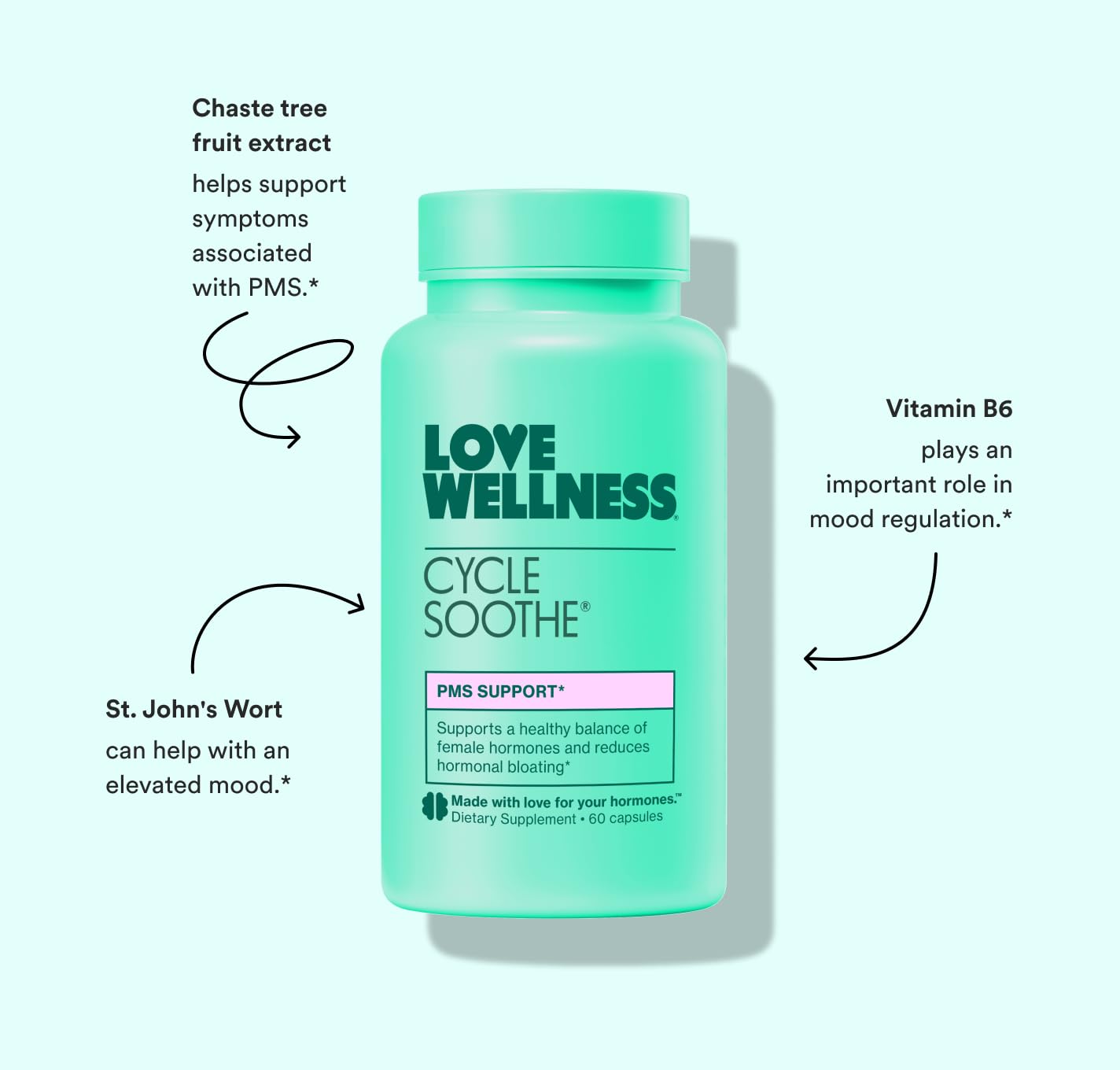 Love Wellness Cycle Soothe Supplement | Promotes a Happy Mood | Helps with PMS Hormones, Stress Relief, & Improves Mood | 60 Capsules Love Wellness buy supplements canada