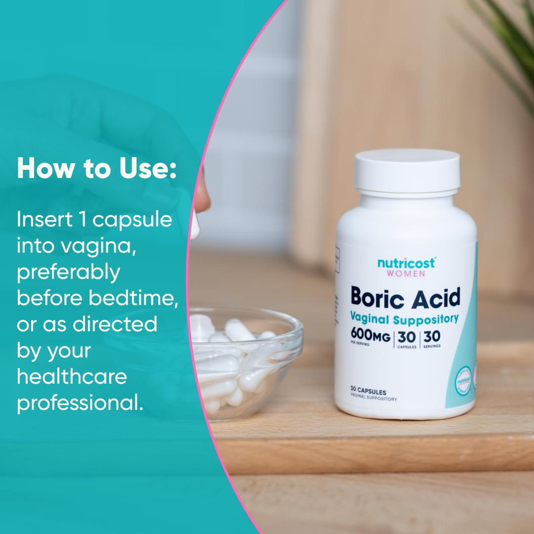 Nutricost Boric Acid 600mg, 30 Capsules - Vaginal Suppository - Non-GMO - for Women Nutricost buy supplements canada