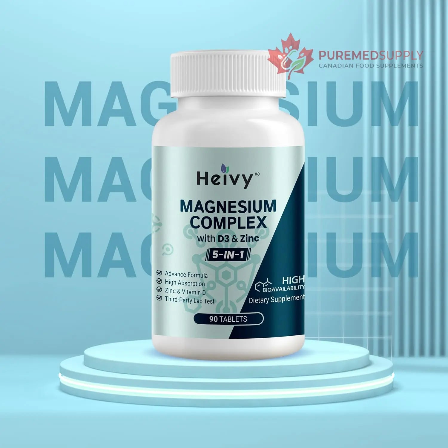 Heivy Magnesium Complex, Magnesium Glycinate, Citrate, Malate, Oxide, Gluconate with Zinc and Vitamin D3, Magnesium Supplement for Muscle, Nerve, Heart, Bone Support, High Absorption, 90 Tablets Heivy buy supplements canada