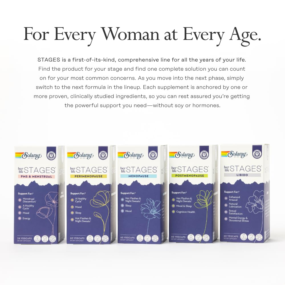 SOLARAY Menopause her Life Stages - Menopause Supplements for Women - Supports Mood, Sleep, Hot Flashes, Night Sweats - Vegan, Gluten Free - 60-Day Guarantee - 30 Servings, 60 VegCaps SOLARAY buy supplements canada