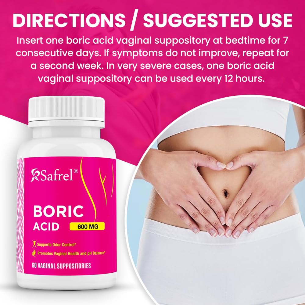 Safrel Boric Acid Vaginal Suppositories - 60 Count (1-Pack) – 100% Pure USA-Made, Supports Intimate Safrel buy supplements canada