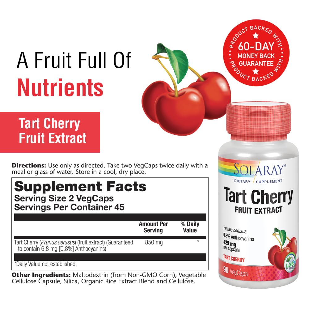 Solaray Tart Cherry Fruit Extract 850 mg - Tart Cherry Supplement with Antioxidants, Fruit Juice Extract with Flavonoids - 90 VegCaps SOLARAY buy supplements canada