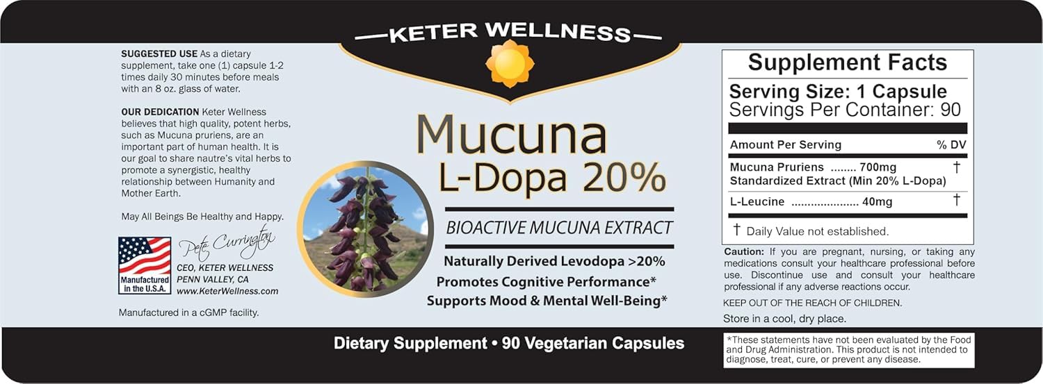Mucuna Pruriens 20% L-Dopa – Standardized Velvet Bean Extract for Natural Dopamine, Focus & Mood Support – Pure 8:1 Concentrated Herbal Supplement – Vegan, Non-GMO, 90 Capsules Keter Wellness buy supplements canada