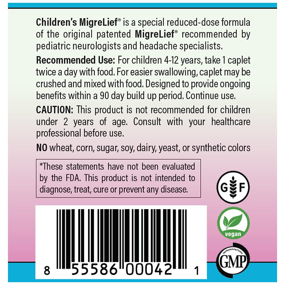 Children's MigreLief® - Triple Therapy with Puracol™ - Nutritional Support for Pediatric Migraine Sufferers - 60 Caplets/1 Month Supply MigreLief buy supplements canada
