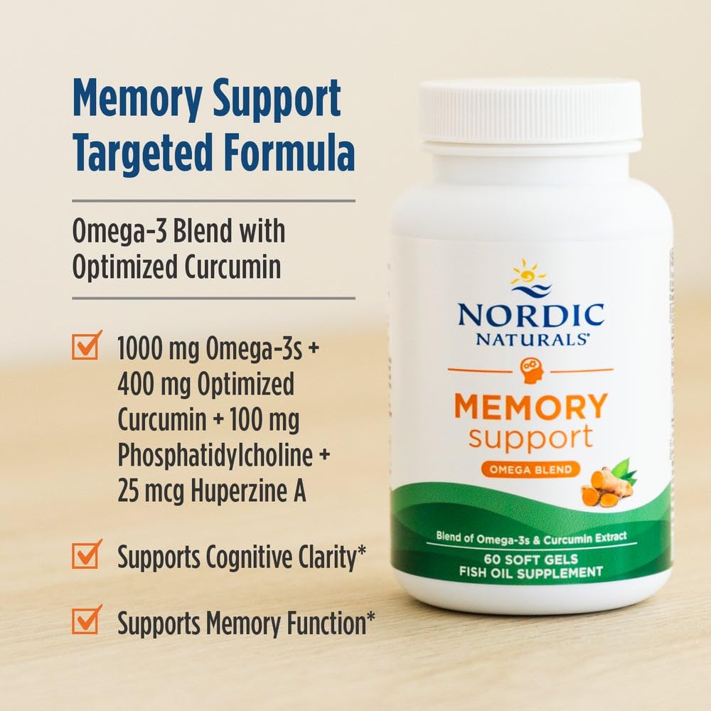 Nordic Naturals Memory Support with Curcumin - 60 Soft Gels - 1000 mg Omega-3 + 400 mg Optimized Curcumin - Memory, Cognition - Contains Phosphatidylcholine & Huperzine A - Non-GMO - 30 Servings Nordic Naturals buy supplements canada