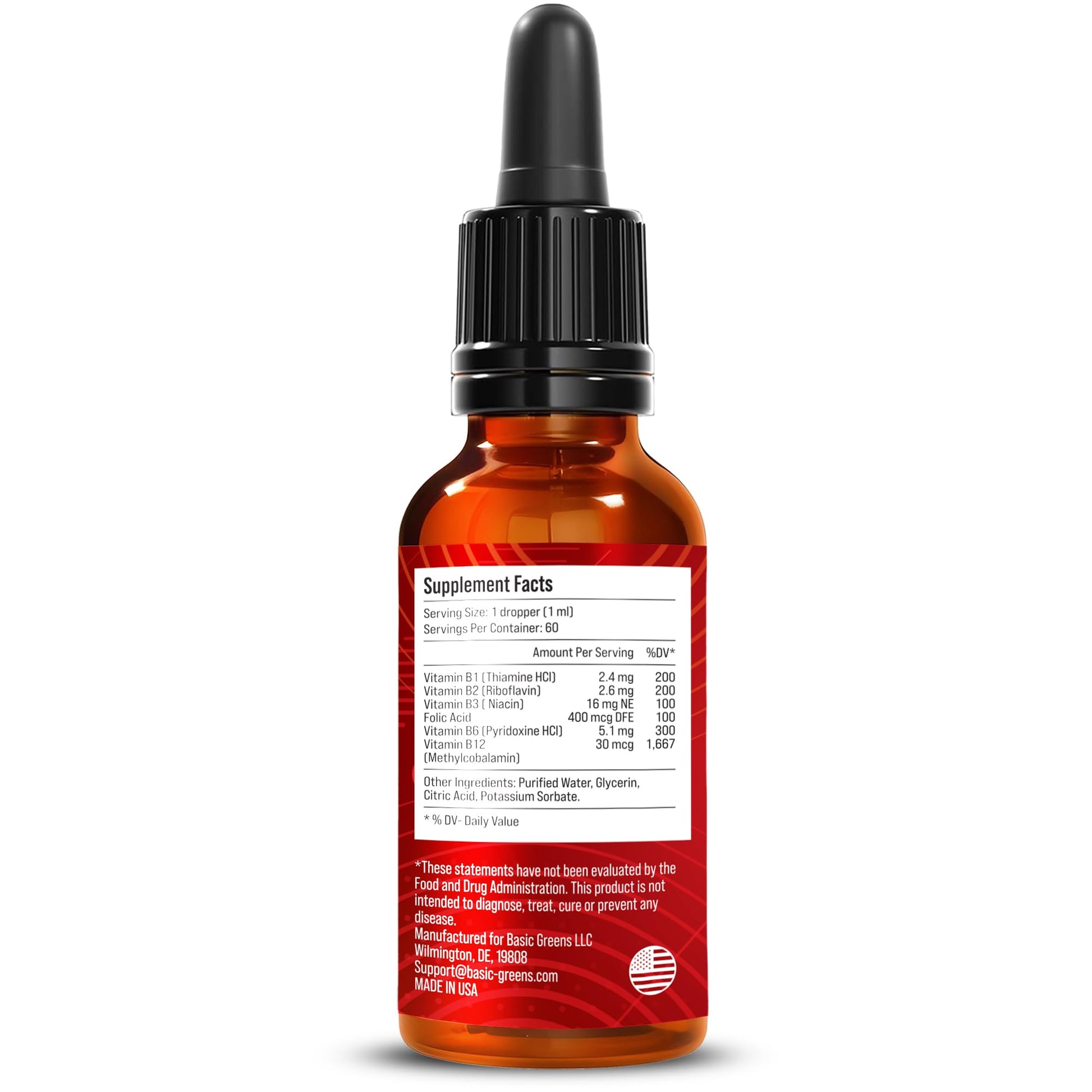 BASIC GREENS Vitamin B Complex Liquid Drops - Strength Sublingual Formula, Maximizes Absorption & Boosts Energy - B1, B2, B3, B5, B6, B7, B9, B12 - Natural Vegan Supplement BASIC GREENS buy supplements canada