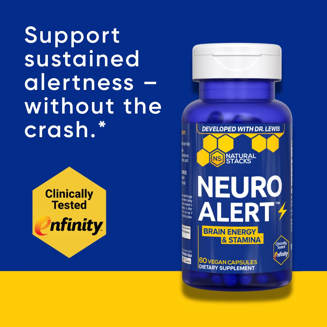 NATURAL STACKS NeuroAlert - 200mg Paraxanthine Energy Supplement - Caffeine Free Focus w/ 500mg L-Tyrosine & 100mg L-Theanine - 10mg NADH for Cellular Energy Support - 60 Paraxanthine Capsules NATURAL STACKS buy supplements canada