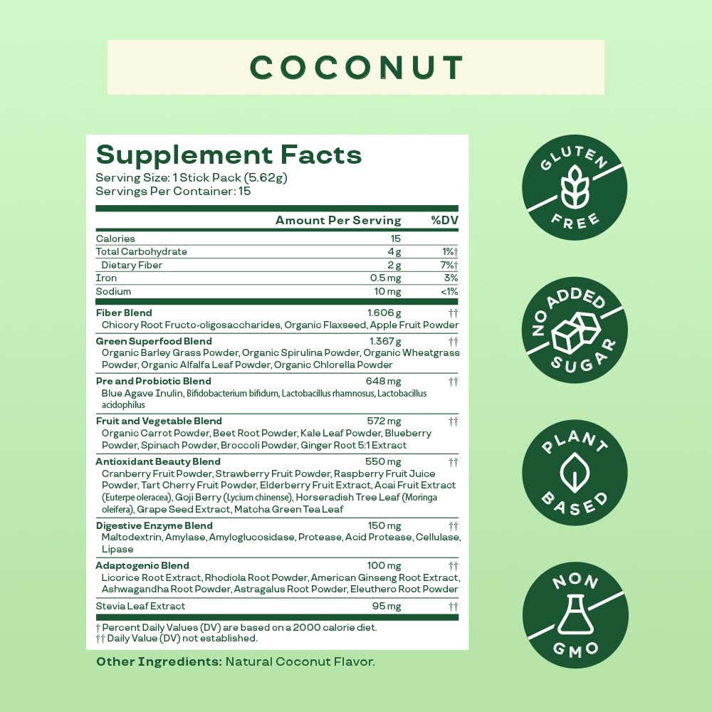 Bloom Nutrition Super Greens Powder Smoothie Mix, 15 Stick Packs - Probiotics Bloom Nutrition buy supplements canada